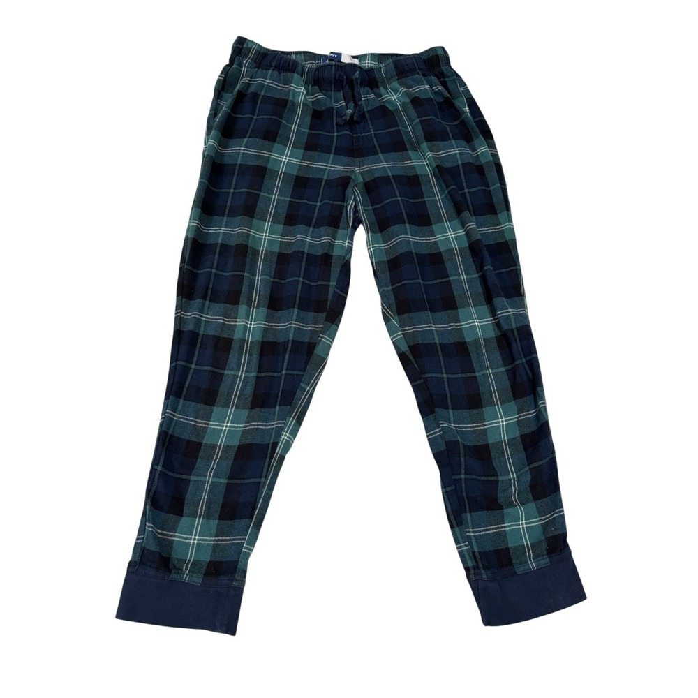 Old Navy Pajama Pants Adult Large Blue and Green Plaid Drawstring Flannel‎